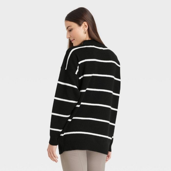 Women's Slouchy Mock Turtleneck Pullover Sweater - A New Day Black/White Striped - Picture 2 of 4